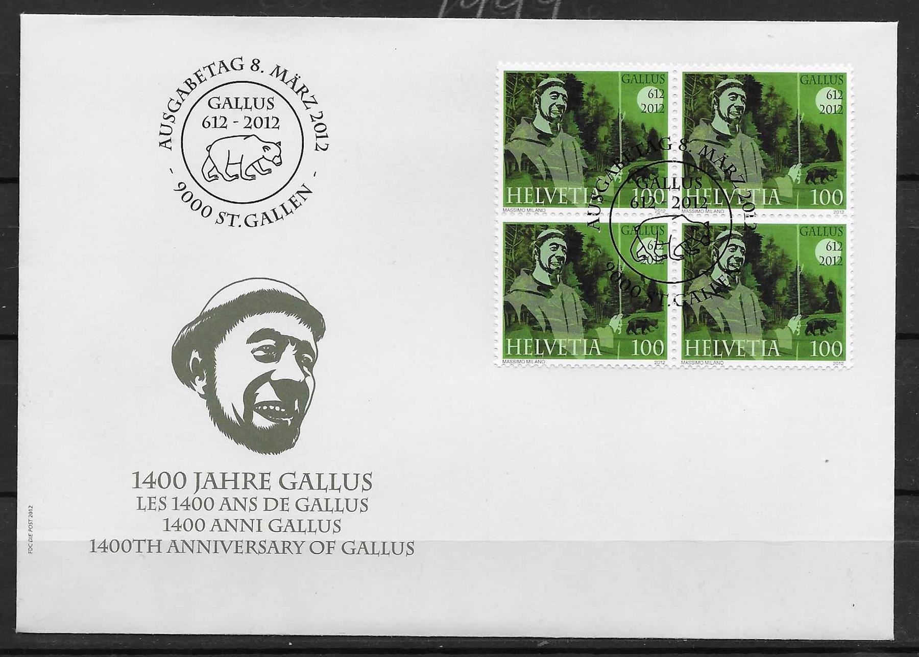 Tutti i francobolli: F1423 - FDC 1500 ans Gallus bloc4 – Usato da Trélex venduto da Phil_Albert