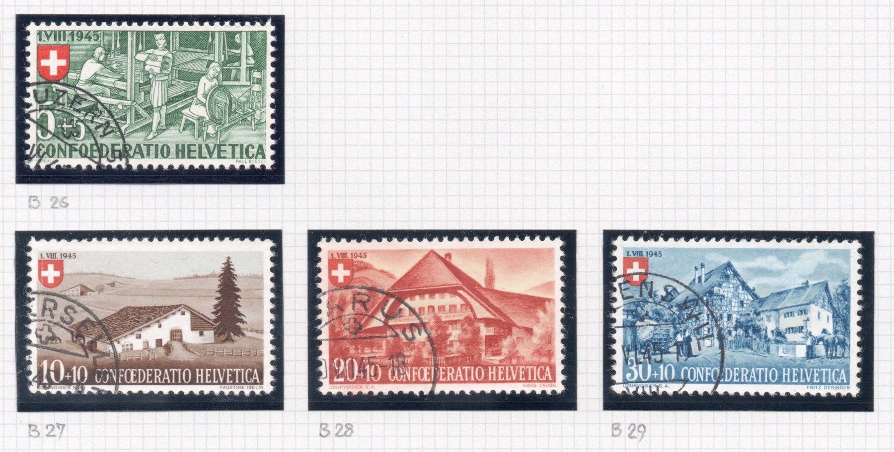 Tutti i francobolli: 1945 PRO PATRIA SATZ B26 - B29 – Usato da Basel venduto da Ammedysli49
