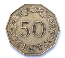 Münze 50 Cents 1972 Malta, Kupfer-Nickel