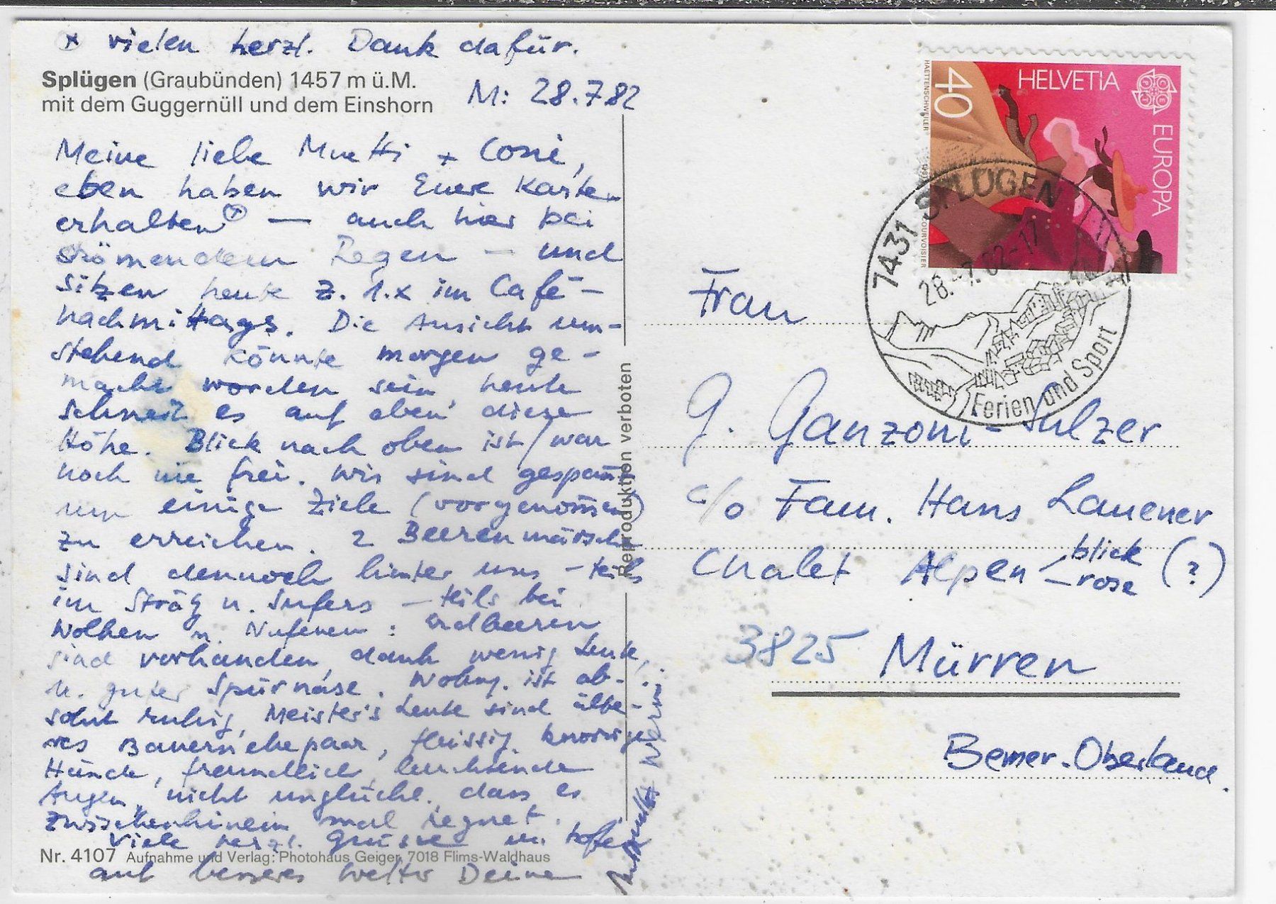 Cartoline postali: Splügen Dorf - Generalansicht – Usato da Ettingen venduto da Kartenplanet 1