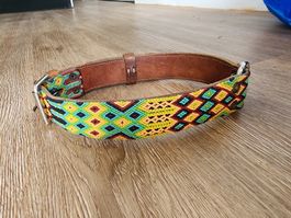 Hundehalsband Leder mit Stoffmuster Grösse L guter Zustand