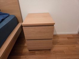2 Nachttische aus Holz mit Eichenfurnier, 40x55.5x48.5cm