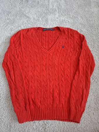 Pull Ralph Lauren rouge en maille torsadée taille S/P
