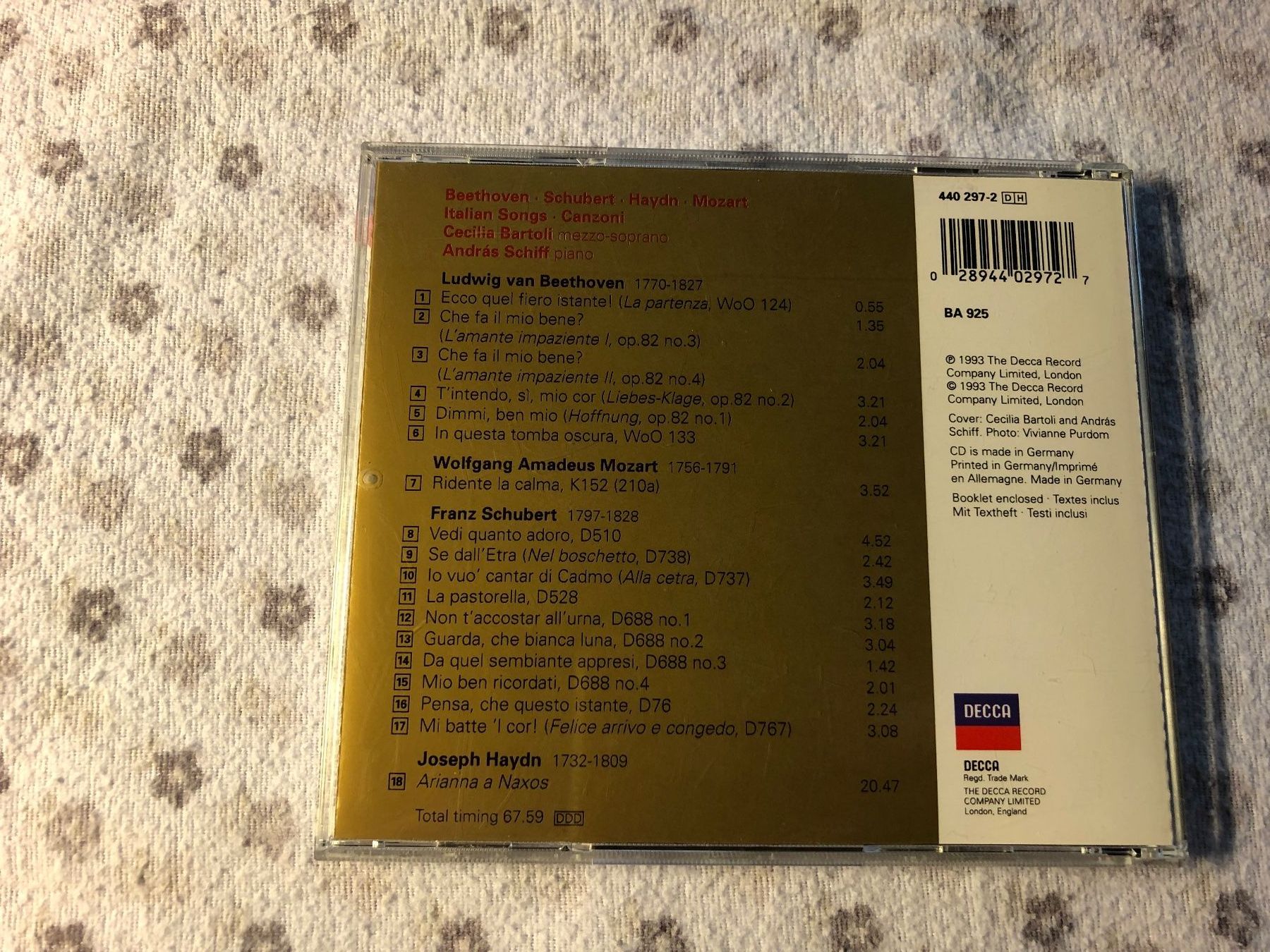 CD: Bartoli/Schiff: Italian Songs CD DECCA – Usato da Schübelbach venduto da Bemafaja 1