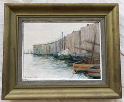 Hans Brunner (1913-?) Ölgemälde - Hafenszene (1958)