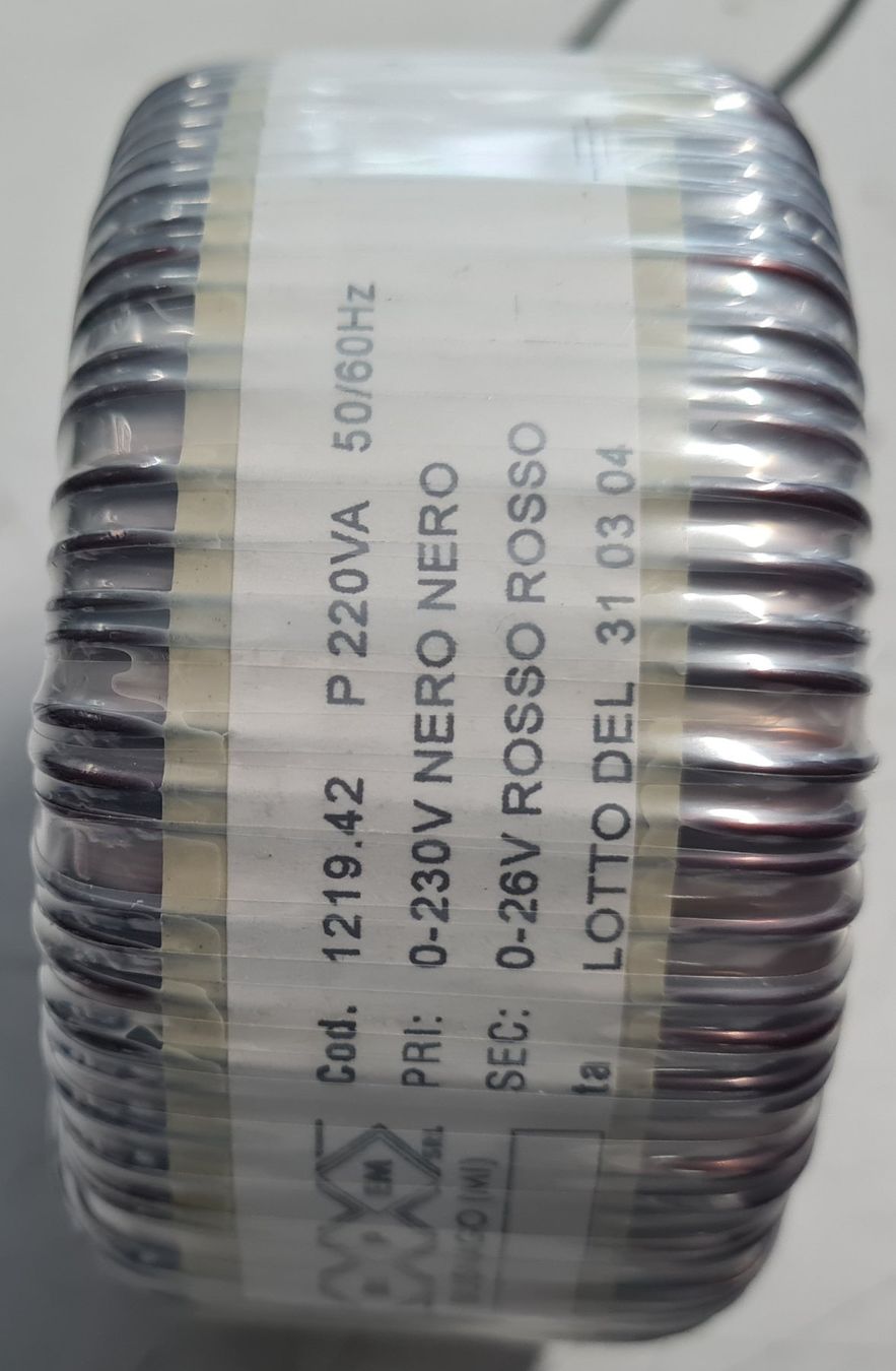 Componenti elettronici: Toroidal Trafo 220VA Prim:230V/Sec=26V/8A – Usato da Horw venduto da Arta20000 1
