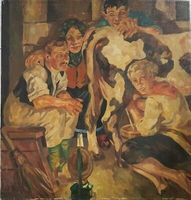 **Walter Sautter – Figuren, Öl auf Leinwand, 85×81 cm**