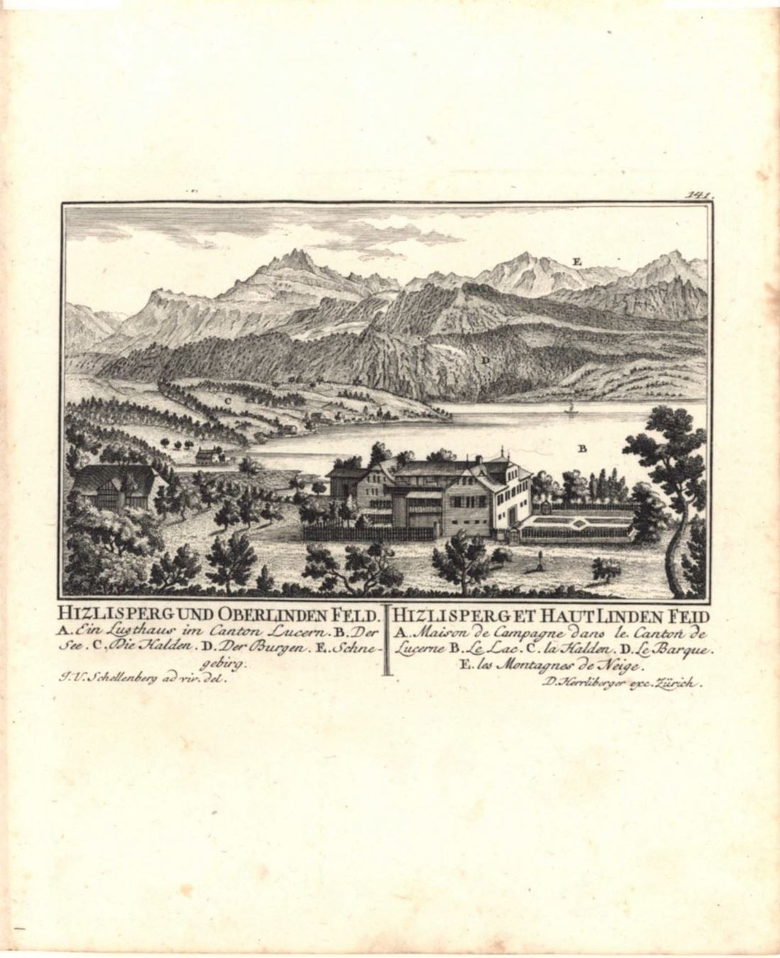Incisioni: Hizlisberg von Herrliberger 1756 – Usato da Rafz venduto da Helvet32 1
