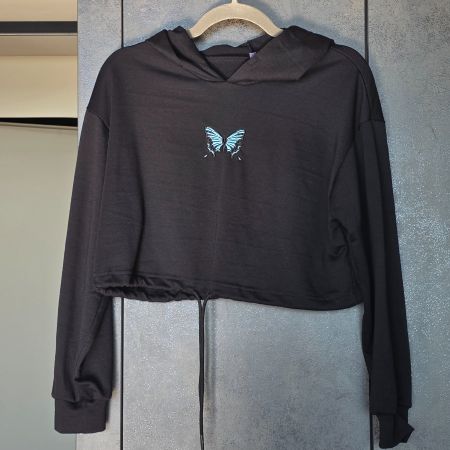 🐸 KAPUZENPULLOVER HOODIE S SCHMETTERLING BESTICKT SCHWARZ