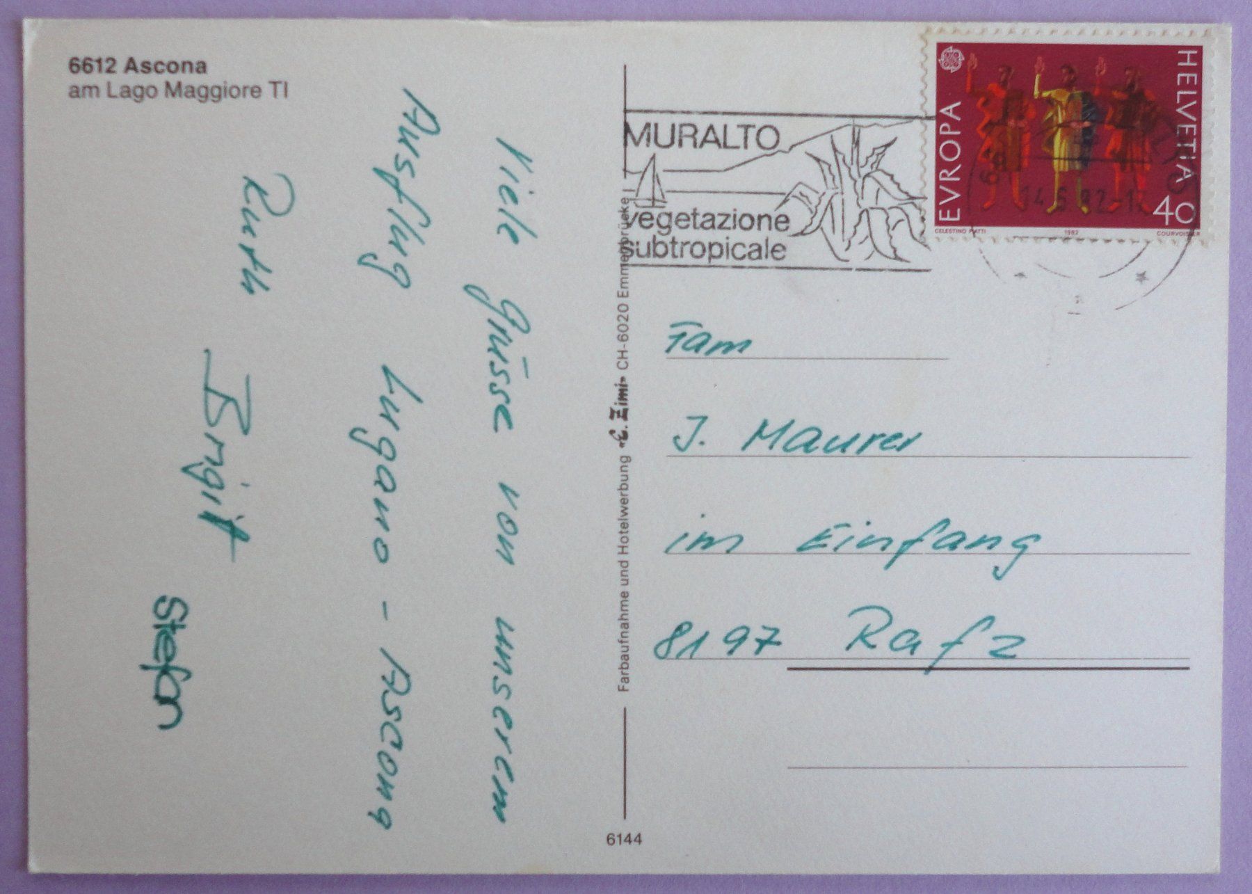 Cartoline postali: Ascona - Lago Maggiore – Usato da Fétigny venduto da Billy2miny 1