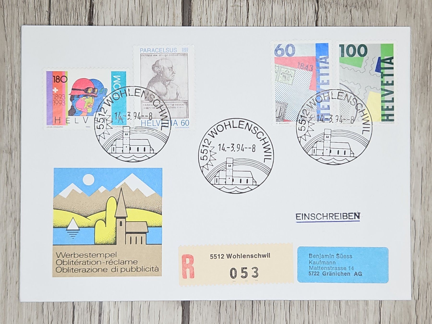 Tutti i francobolli: CL11 Enveloppe + Timbre Suisse 1994 – Usato da Cousset venduto da Patrick_Collections
