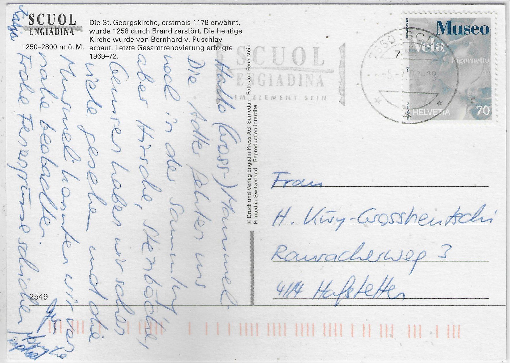 Cartoline postali: Scuol - St. Georgskirche – Usato da Ettingen venduto da Kartenplanet 1