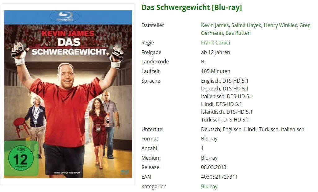Tutti i DVDs: Das Schwergewicht [Blu-ray] – Usato da Buchrain venduto da Sssschaller