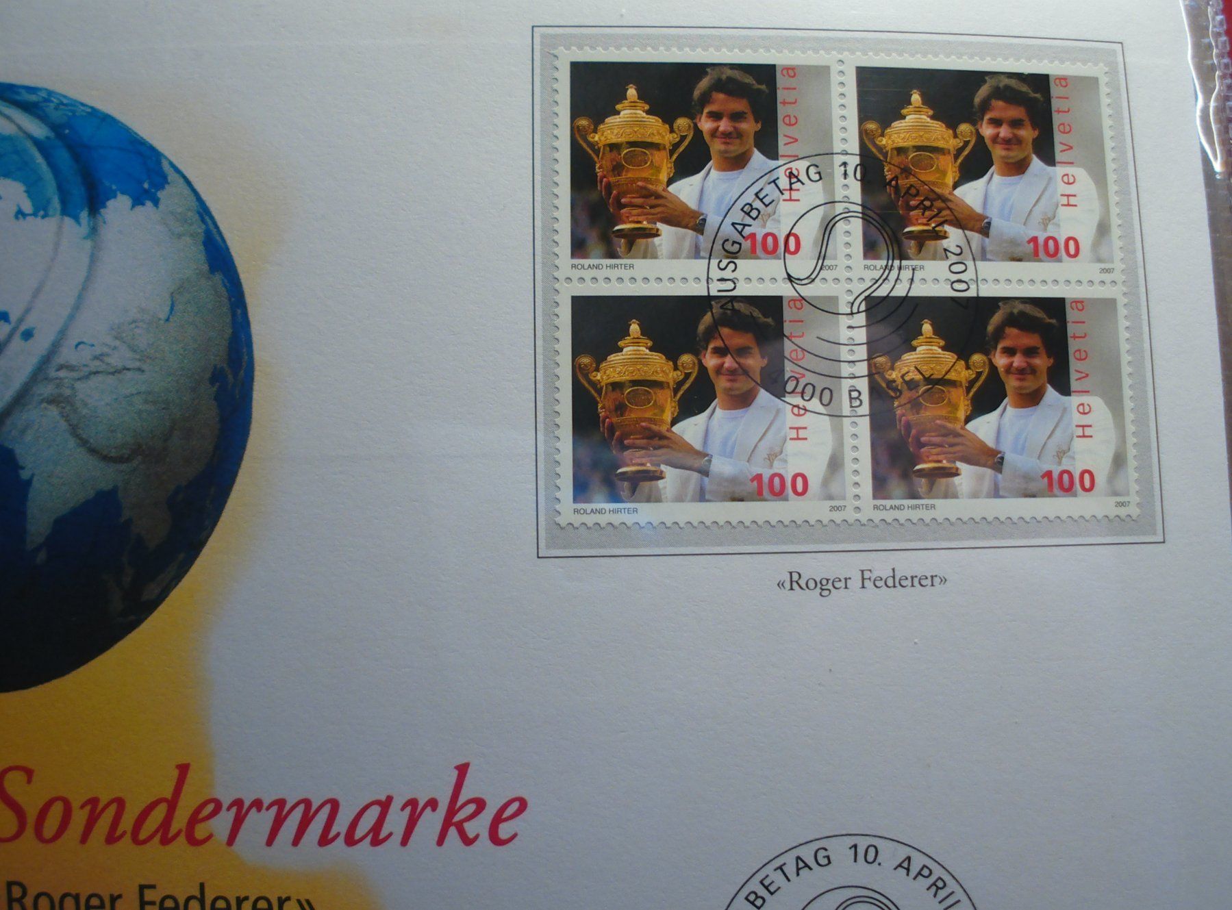 Alle Briefmarken: FDC Grossbrief 2007, 4erblock Roger Federer – Gebraucht aus Niederwil AG von morostahu 1