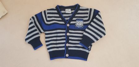 Strickjacke blau/grau gestreift,  6-9 Monate (Gr. 74)