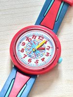 Kinderuhr Flik Flak rot blau Kunststoff gebrauchter Zustand