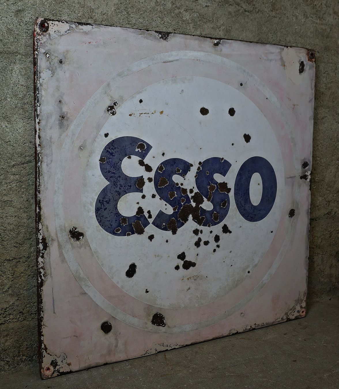 Esso Insegne: Emailschild "Esso" ca. 1 m x 1 m – Usato da Birrwil venduto da brandschatz_birrwil 6