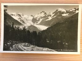 Antike Ansichtskarte Berninabahn und Morteratschgletscher