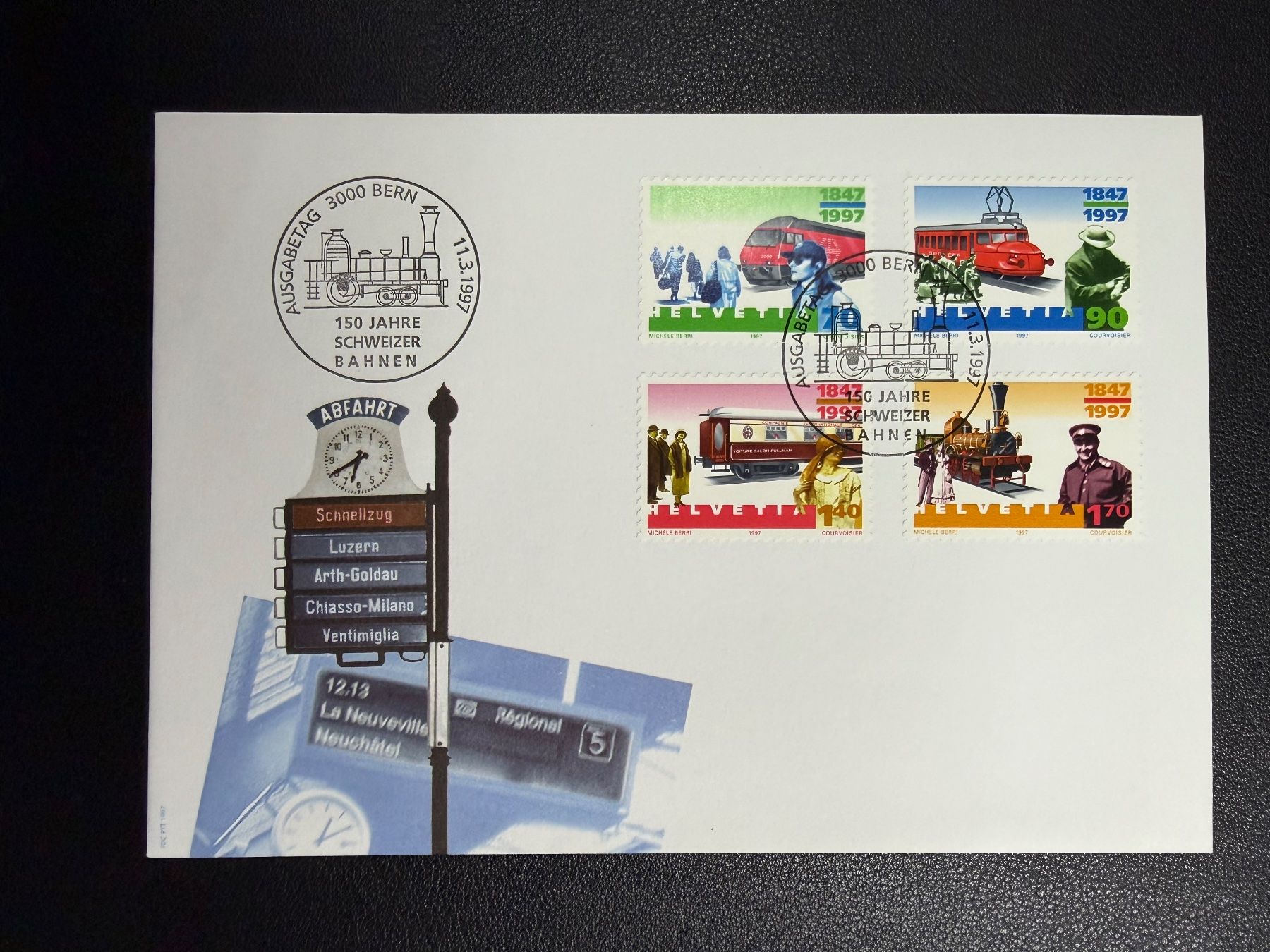 Tous les timbres: CH 150 Jahre Schweizer Bahnen 1997 FDC – D'occasion à oberrüti par jeanmei