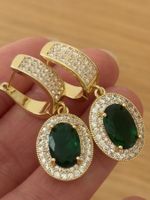 Luxus Elegante Zirkonia Ohrstecker  Farbe: Gold / Grün
