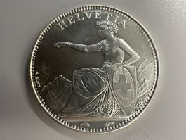 1 Unze Silber Schweiz Nachprägung erste 5Fr.-Münze 1850