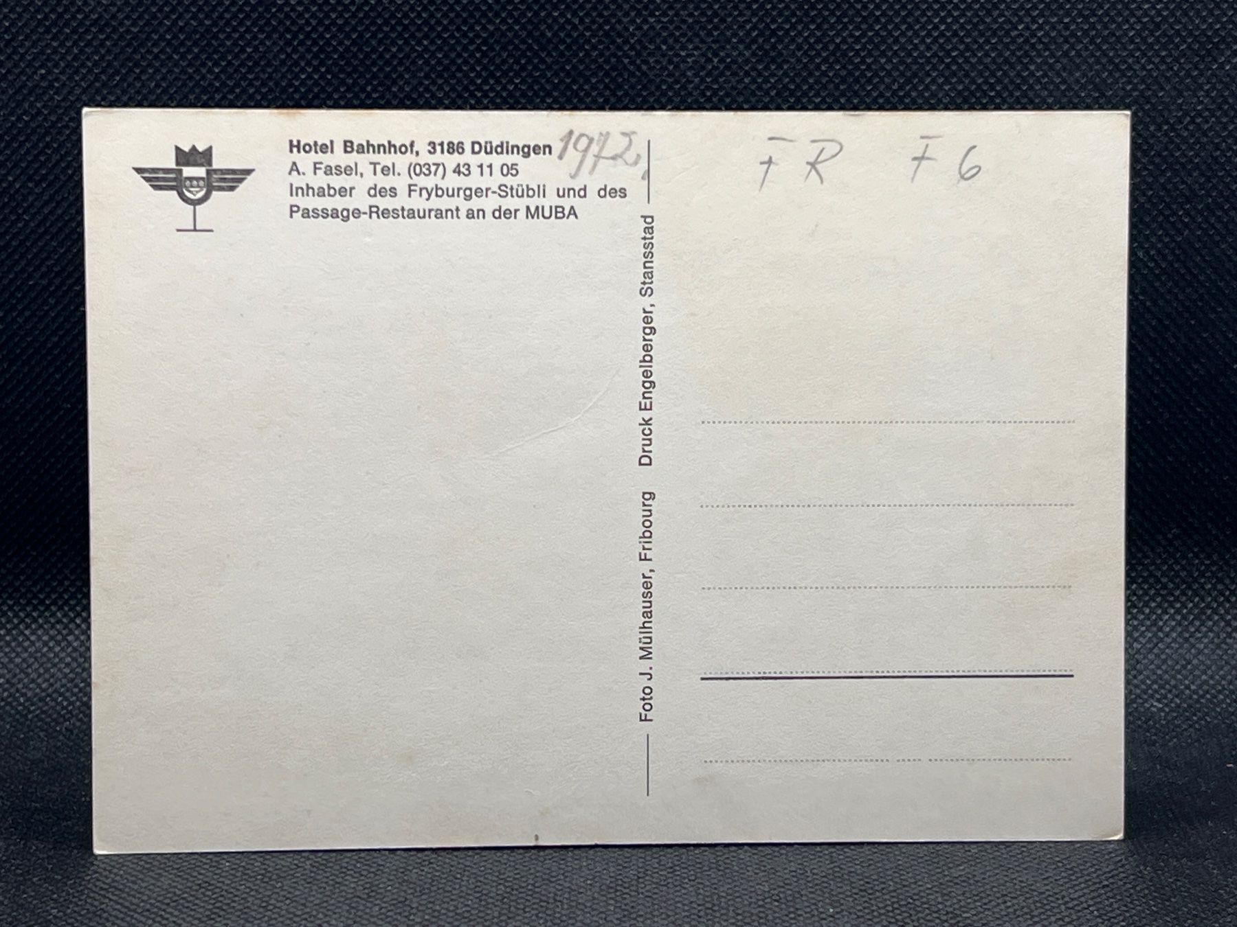 Cartoline postali: Hotel Bahnhof, 3186 Düdingen – Usato da Widnau venduto da Brusi9 1