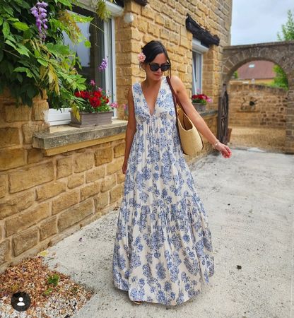 Maxikleid H&M Blumenmuster Blau Weiss Grösse S