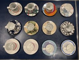 Espresso Tassen mit Untertassen 12er Set gemusterte Keramik 