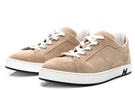 HERMÈS Kid Sand / Beige Suede Leder Low Top Sneakers 45 NEUE