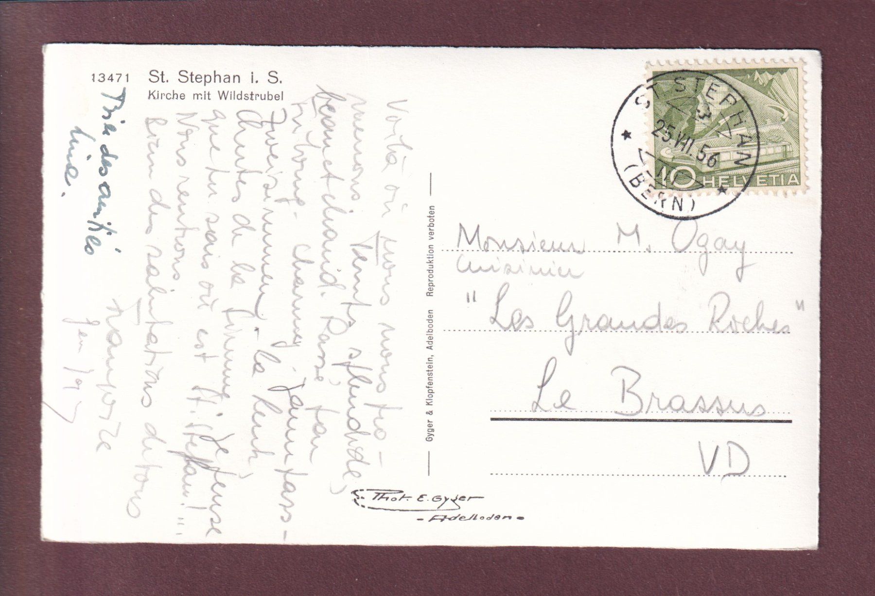 Ansichtskarten: ST. STEPHAN i. S. - Kirche - 1956 – Gebraucht aus Pully von nicecards 1