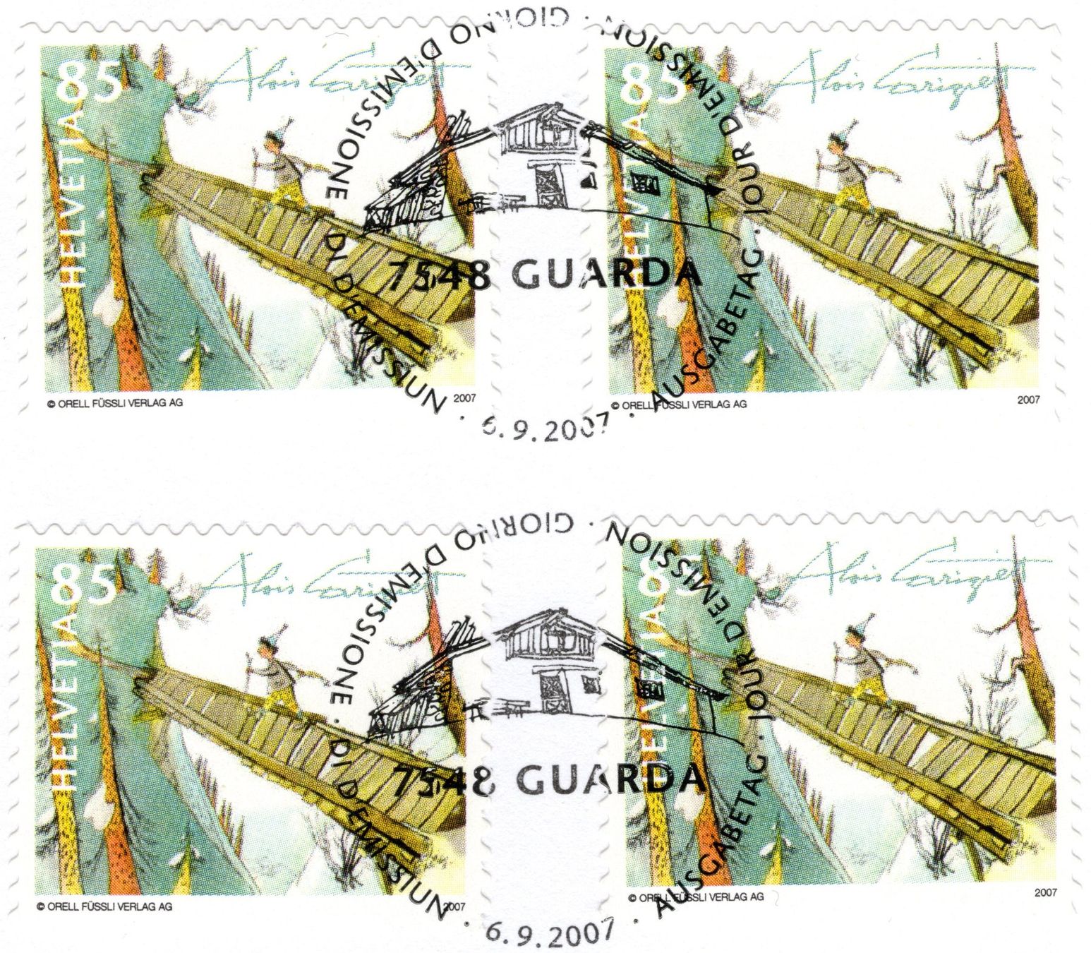 Tutti i francobolli: Schellen-Ursli - rarer FDC mit ABART "Doppelter Schriftzug" – Usato da Eglisau venduto da Chperfins 2