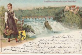 Rheinfall mit Trachtenfrau