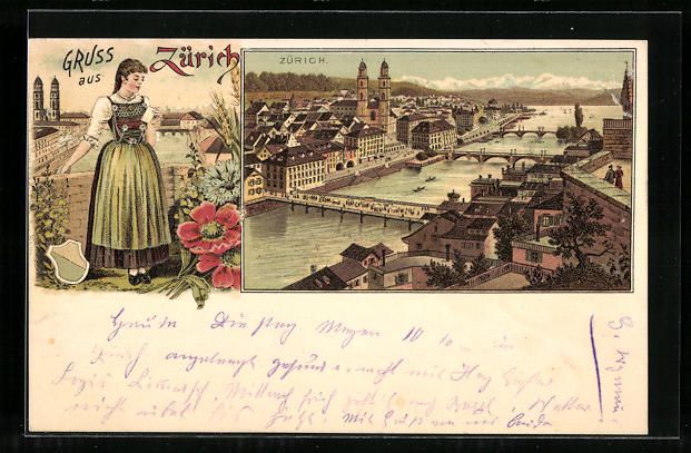 Cartoline postali: Litho Zürich, Teilansicht mit Kirche un – Usato da Berlin venduto da bartko-reher