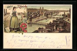 Litho Zürich, Teilansicht mit Kirche un