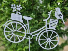 Gartenstecker Fahrrad Vogel Metall