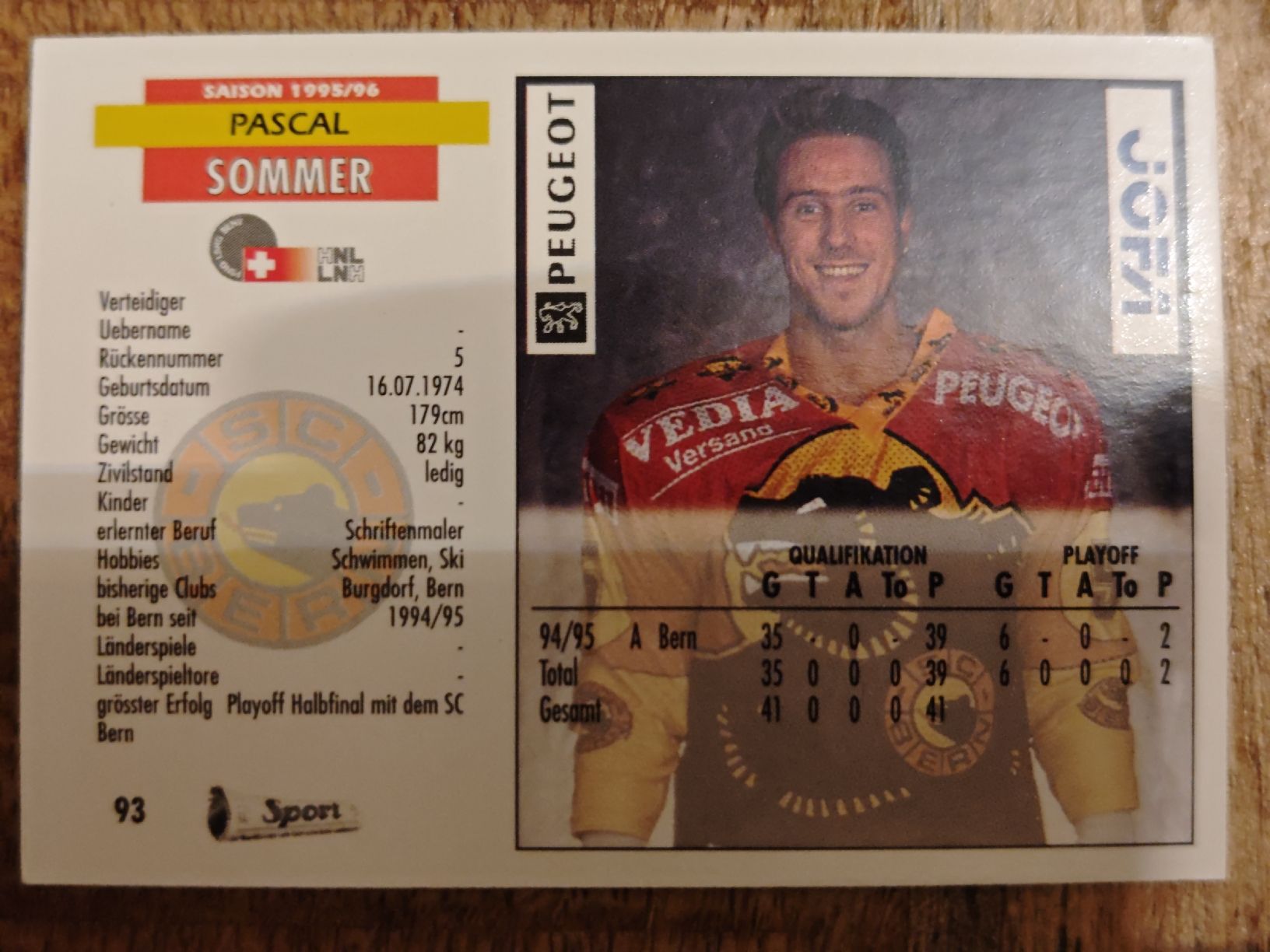 Carte collezionabili: Pascal Sommer SC Bern Eishockey Karte - Saison 95/96 – Usato da Dübendorf venduto da kb86_MOVIE 1