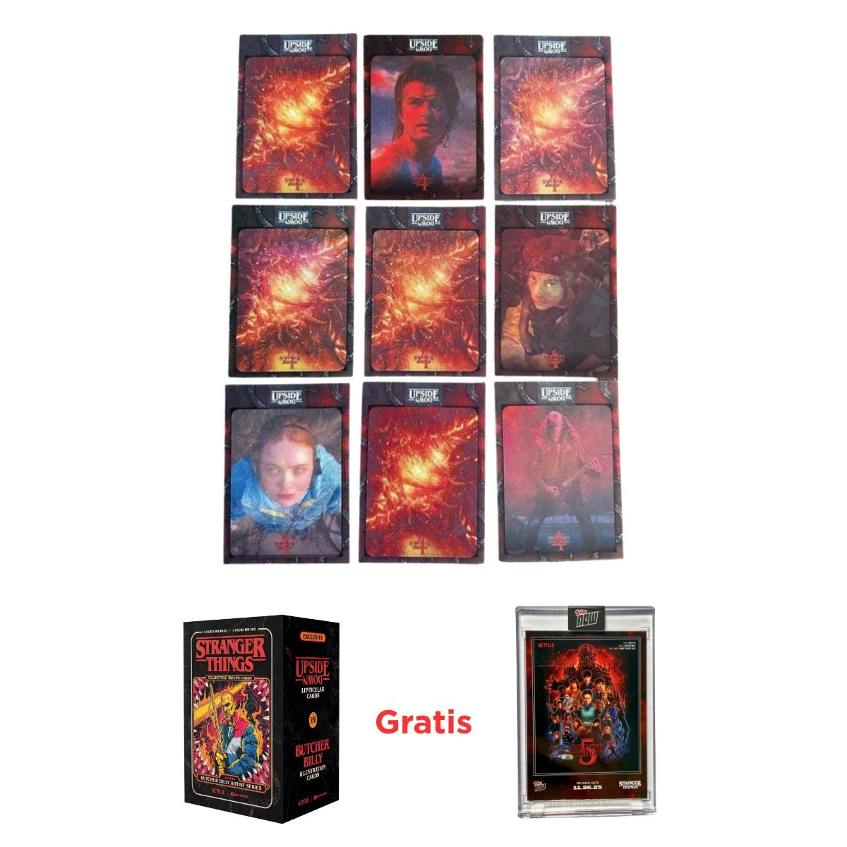 Topps Carte collezionabili: 2023 Stranger Things Butcher Billy Lenticular Set + Box – Usato da St-Légier-Chiésaz venduto da GemMintCH