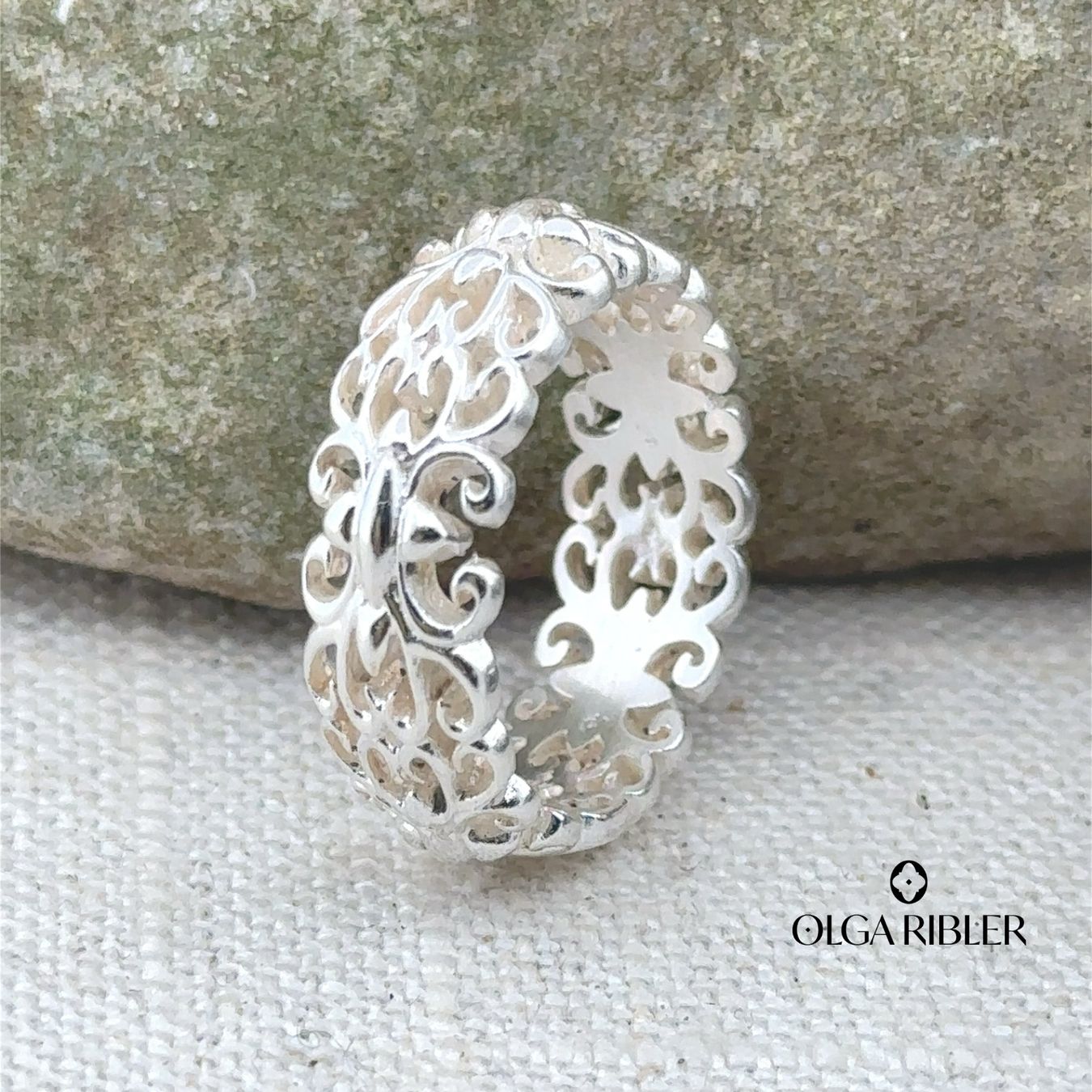 Olga Ribler Anelli: Silberring Ornament matt breit Grösse 58 – Nuovo (secondo la descrizione) da Luzern venduto da Schmuckoutlet