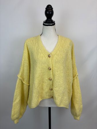Jewelina Weiche gelbe Strickjacke goldenen Knöpfen onesize