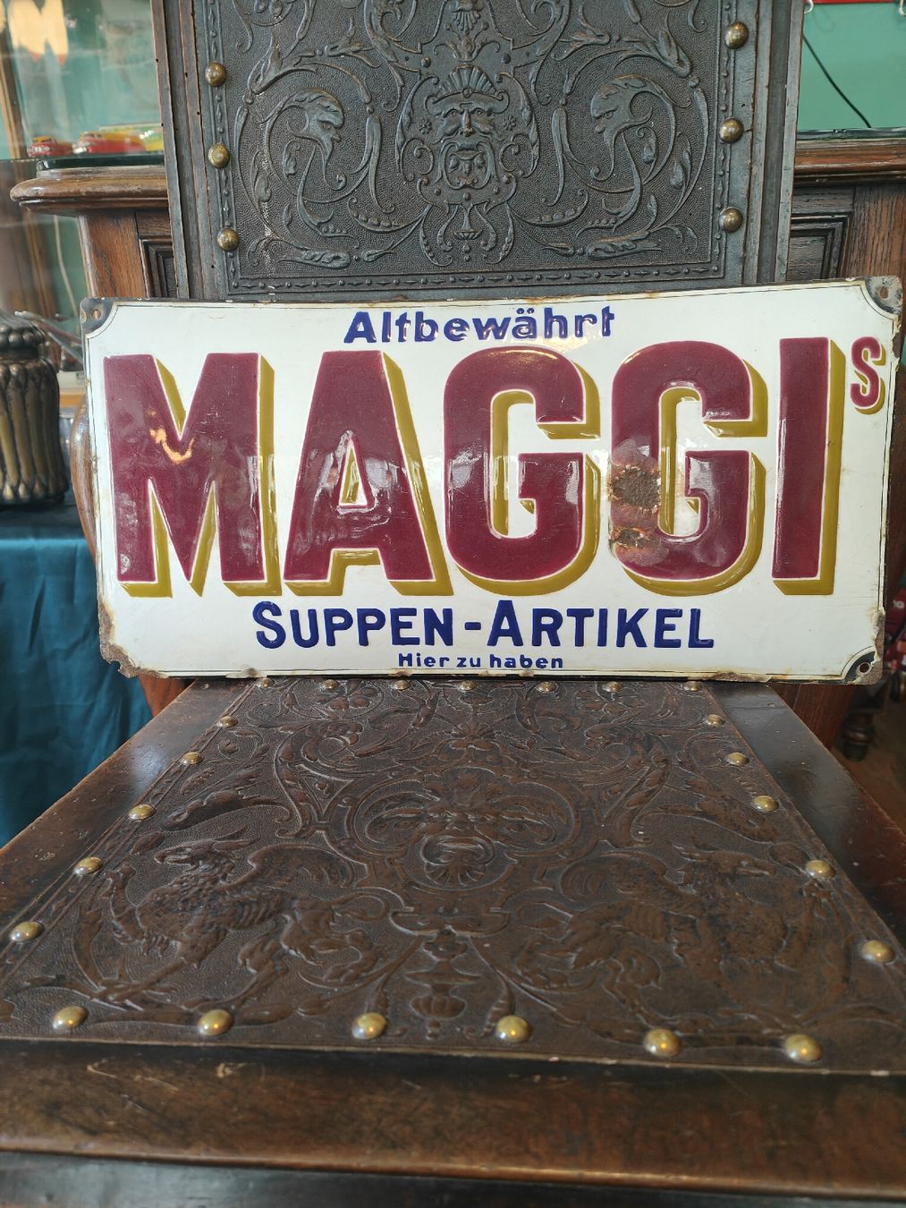 Maggi Insegne: Emailschild Maggi 1920. 49.5x24.4 – Usato da Schaffhausen venduto da b-chriss