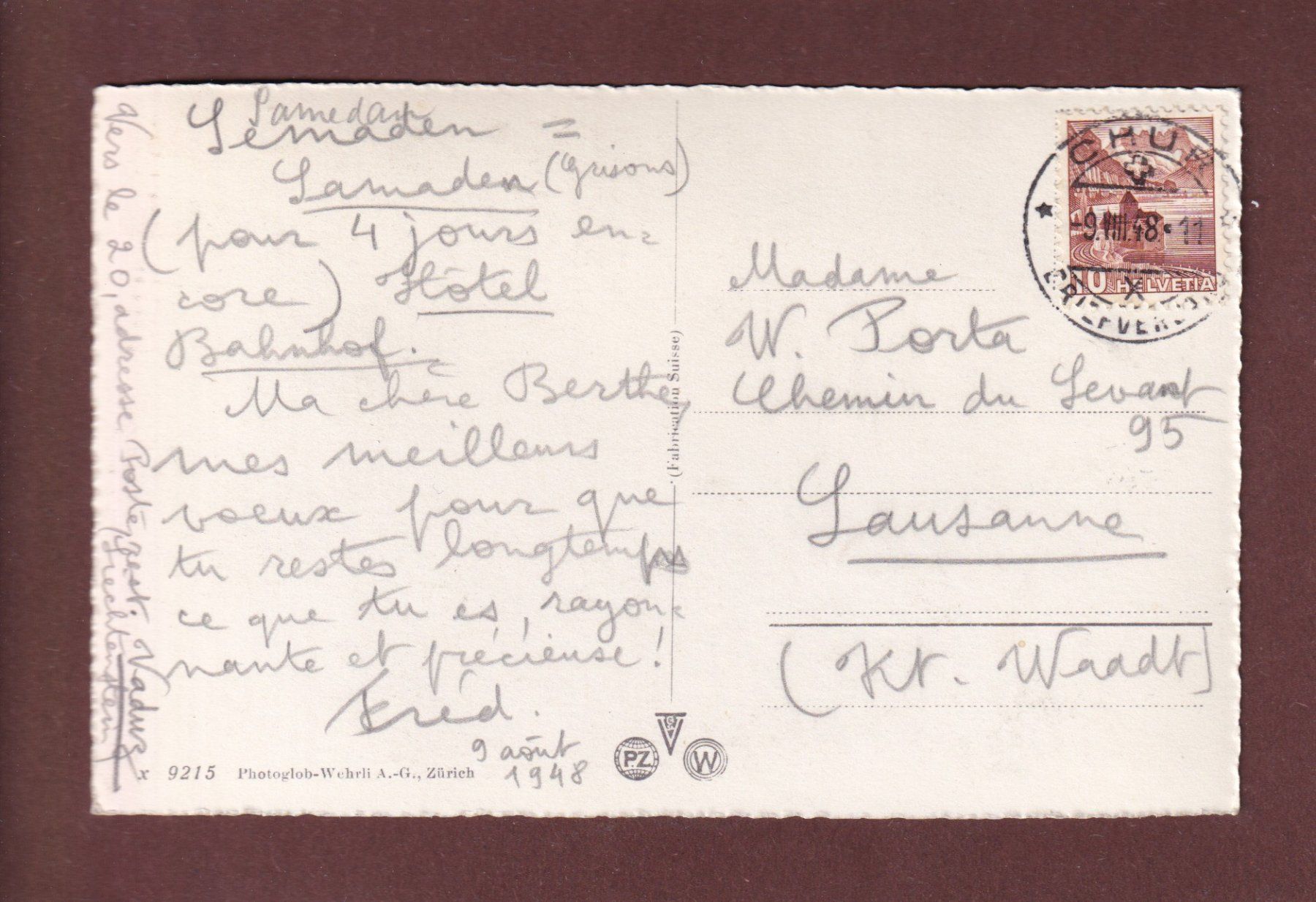 Cartes postales: Schloss TARASP - 1948 – D'occasion à Pully par nicecards-shop 1
