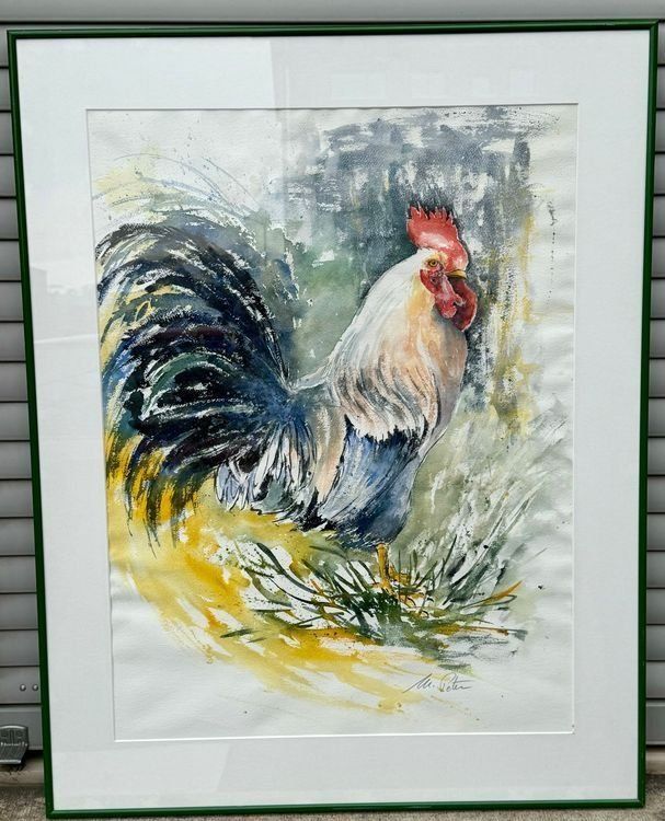Dipinti: Marlene Peter <<Prächtiger Hahn>>- original Aquarell – Usato da Hinwil venduto da Grossformat