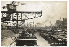 Basel - Rheinhafen - Kran - Verlad von Schiff auf Bahn 1939