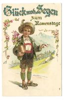 Glück und Segen zum Namenstag - Knabe - Tracht - Präge-Litho