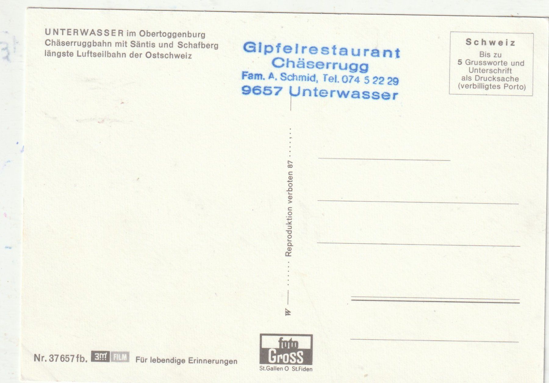 Cartoline postali: Luftseilbahn Unterwasser – Usato da Lumbrein venduto da made02 1