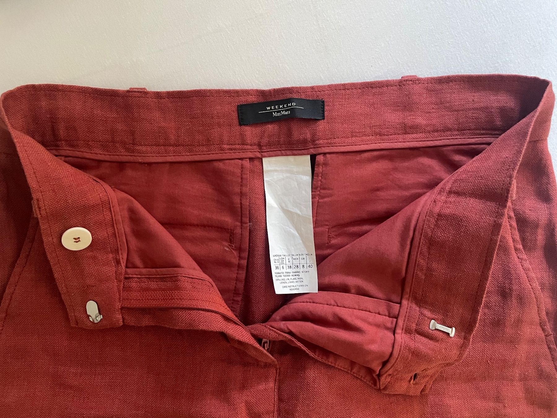Max Mara Pantaloni: Max Mara Leinen Hose wideleg rostrot 36 – Usato da Clarens venduto da Lois86 2