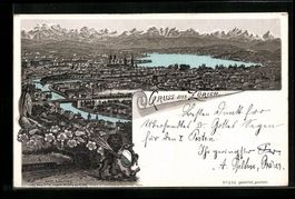 Litho Zürich, Totalansicht, Stadtwappen