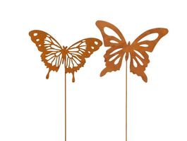 2 Schmetterlinge Rostoptik Metall H58cm Motiv 18x14cm