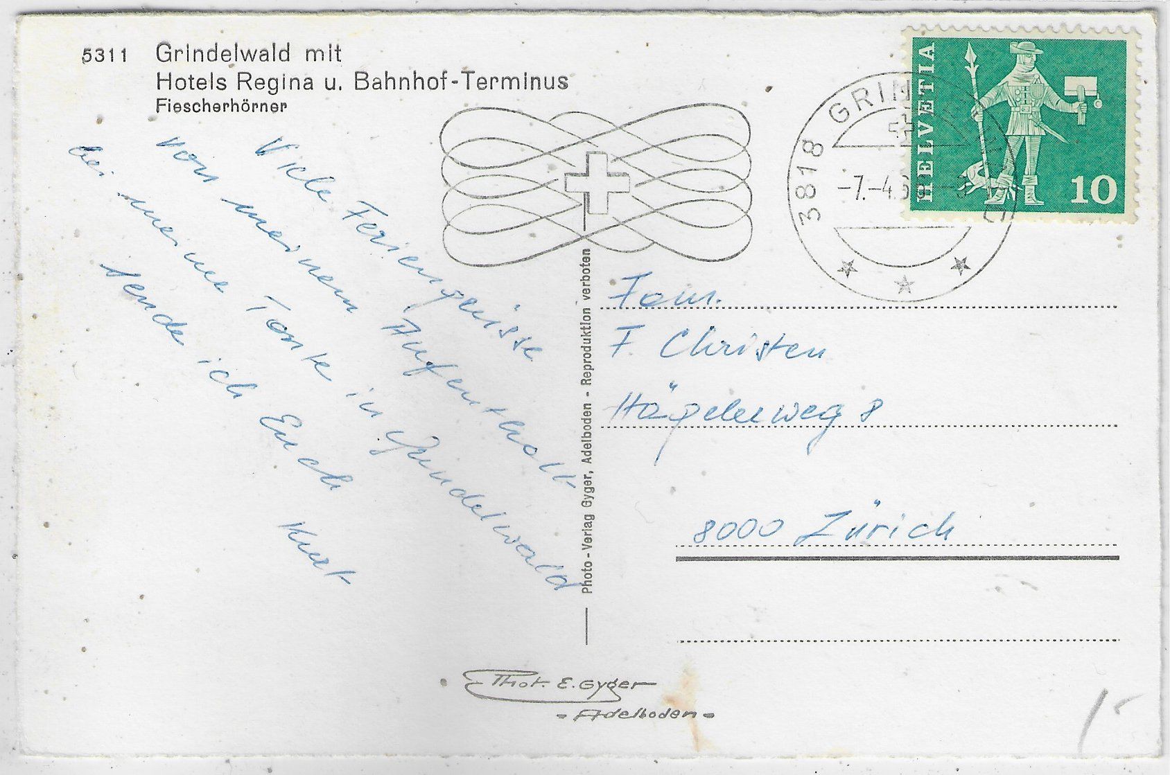 Ansichtskarten: Grindelwald - Hotel Regina und Bahnhof-Terminus – Gebraucht aus Ettingen von Kartenplanet 1