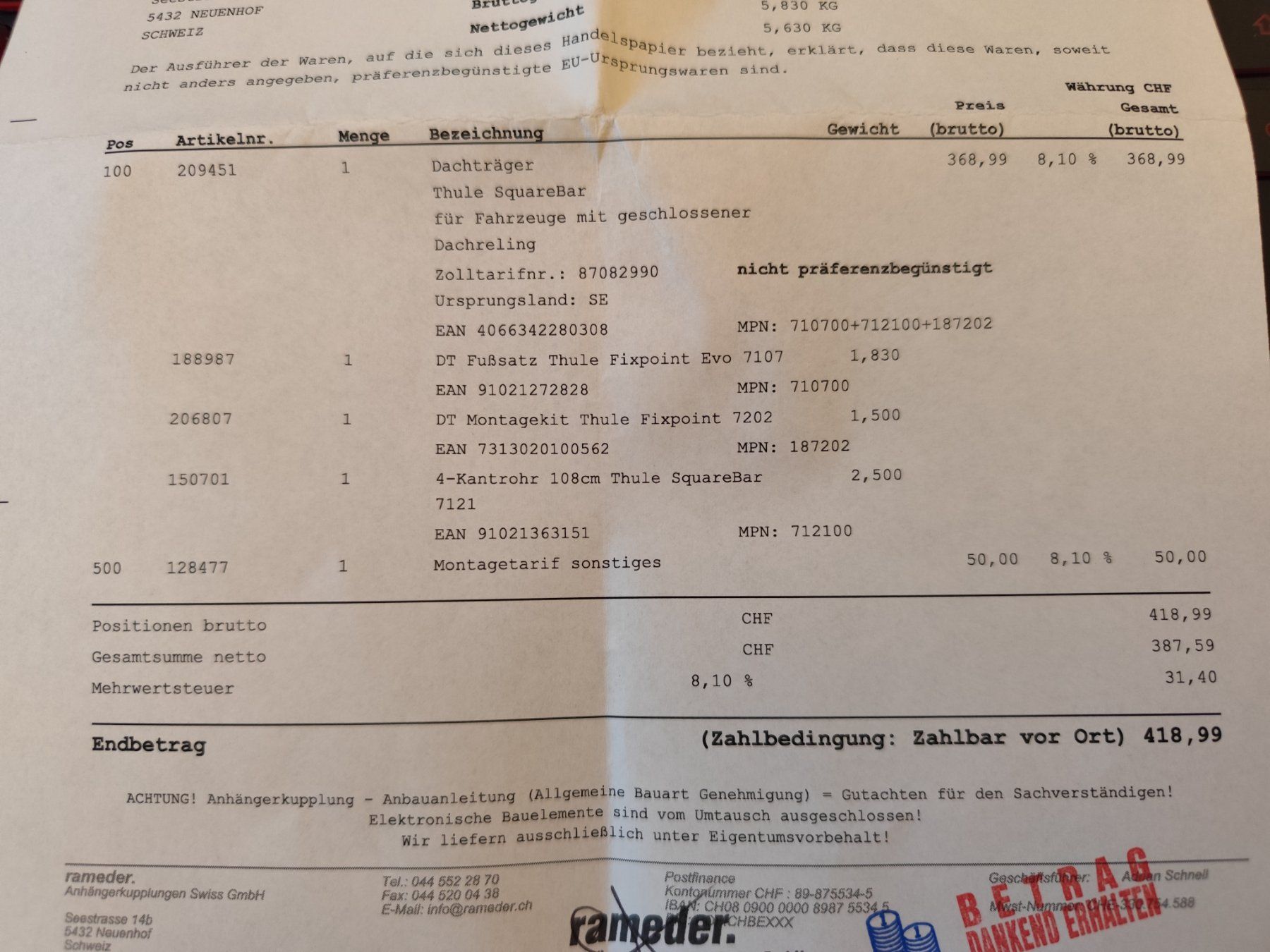 Thule Portapacchi: Thule Dachträger 3 Monate alt, NP Fr. 369.- – Usato da Spreitenbach venduto da inf_5p6g 6